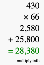 How to calculate 430 times 66 using long multiplication