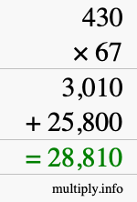 How to calculate 430 times 67 using long multiplication