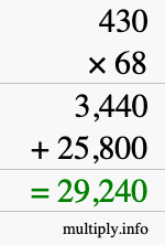 How to calculate 430 times 68 using long multiplication