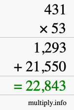 How to calculate 431 times 53 using long multiplication