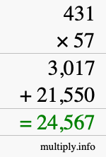 How to calculate 431 times 57 using long multiplication