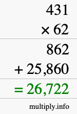 How to calculate 431 times 62 using long multiplication How to calculate 431 times 62 using long multiplication