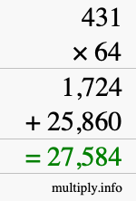 How to calculate 431 times 64 using long multiplication