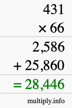 How to calculate 431 times 66 using long multiplication