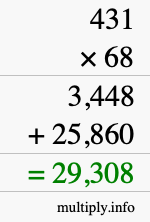 How to calculate 431 times 68 using long multiplication