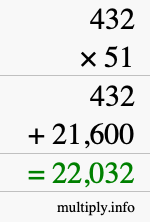 How to calculate 432 times 51 using long multiplication