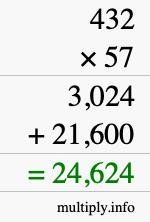 How to calculate 432 times 57 using long multiplication