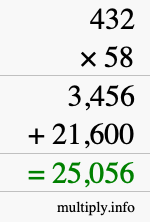 How to calculate 432 times 58 using long multiplication