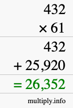 How to calculate 432 times 61 using long multiplication