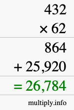 How to calculate 432 times 62 using long multiplication