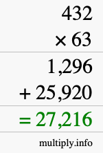 How to calculate 432 times 63 using long multiplication