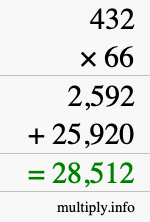 How to calculate 432 times 66 using long multiplication