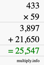 How to calculate 433 times 59 using long multiplication