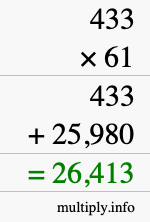 How to calculate 433 times 61 using long multiplication