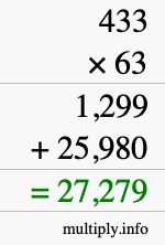How to calculate 433 times 63 using long multiplication