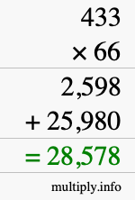 How to calculate 433 times 66 using long multiplication