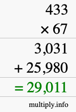 How to calculate 433 times 67 using long multiplication