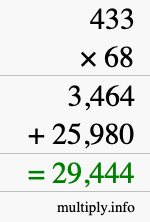 How to calculate 433 times 68 using long multiplication