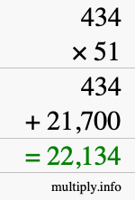 How to calculate 434 times 51 using long multiplication
