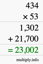 How to calculate 434 times 53 using long multiplication