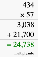 How to calculate 434 times 57 using long multiplication