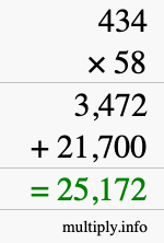 How to calculate 434 times 58 using long multiplication