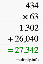 How to calculate 434 times 63 using long multiplication
