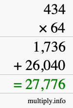 How to calculate 434 times 64 using long multiplication