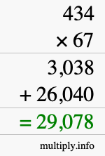 How to calculate 434 times 67 using long multiplication