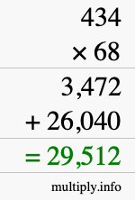 How to calculate 434 times 68 using long multiplication