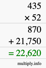 How to calculate 435 times 52 using long multiplication How to calculate 435 times 52 using long multiplication