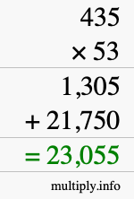 How to calculate 435 times 53 using long multiplication