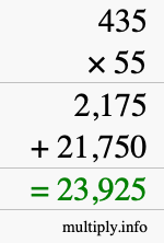 How to calculate 435 times 55 using long multiplication