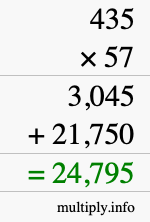 How to calculate 435 times 57 using long multiplication