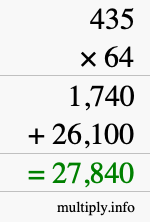 How to calculate 435 times 64 using long multiplication