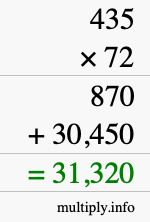 How to calculate 435 times 72 using long multiplication How to calculate 435 times 72 using long multiplication
