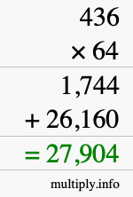 How to calculate 436 times 64 using long multiplication