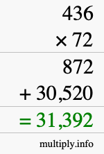 How to calculate 436 times 72 using long multiplication