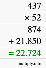 How to calculate 437 times 52 using long multiplication