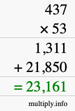 How to calculate 437 times 53 using long multiplication