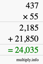How to calculate 437 times 55 using long multiplication