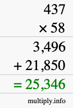 How to calculate 437 times 58 using long multiplication