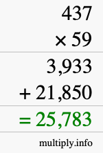 How to calculate 437 times 59 using long multiplication