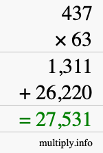 How to calculate 437 times 63 using long multiplication