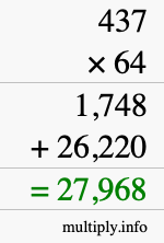 How to calculate 437 times 64 using long multiplication