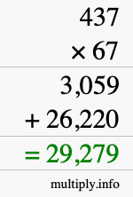 How to calculate 437 times 67 using long multiplication