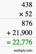 How to calculate 438 times 52 using long multiplication