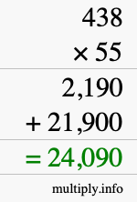 How to calculate 438 times 55 using long multiplication