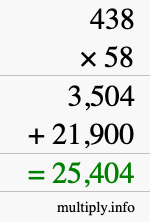How to calculate 438 times 58 using long multiplication