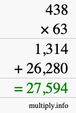 How to calculate 438 times 63 using long multiplication